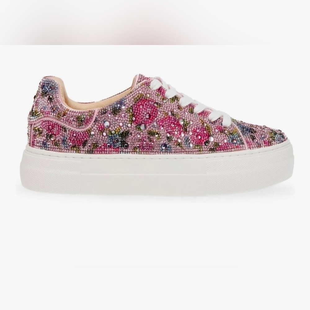 Pink & Blue Betsey Johnson Rhinestone Beaded Women's Sneakers - Picture 2 of 3